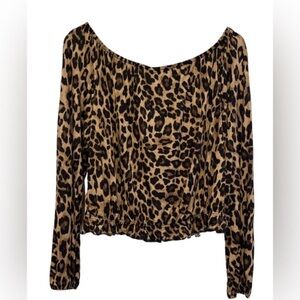 H&M Off Shoulder Leopard Print Women's Viscose Top, Size M , Mock buttons